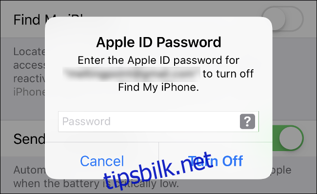 Skriv inn Apple ID-passordet ditt for å slå av 