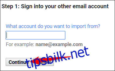 Skriv inn e-postadressen du vil migrere e-post fra, og klikk deretter 