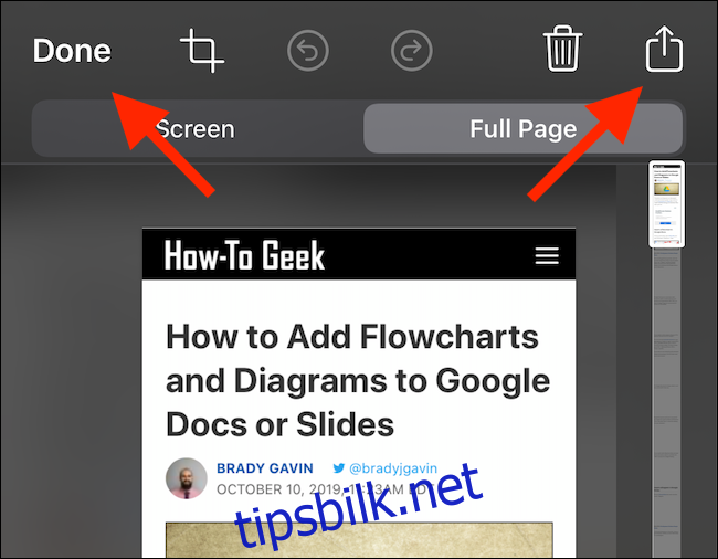 Trykk på Del-knappen for å eksportere PDF-en til en app, eller 