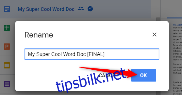 Gi filen nytt navn for å inkludere ordet 